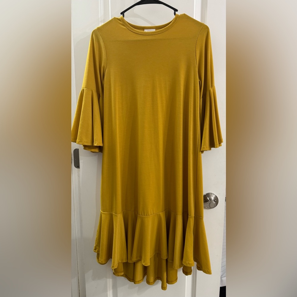 Mustard Yellow Flared Sleeve Dress